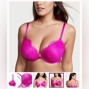 💝 Victoria's Secret BOMBSHELL 32C 💕 Hot Pink Lace (ADD 2 Cups) Push-Up Bra!